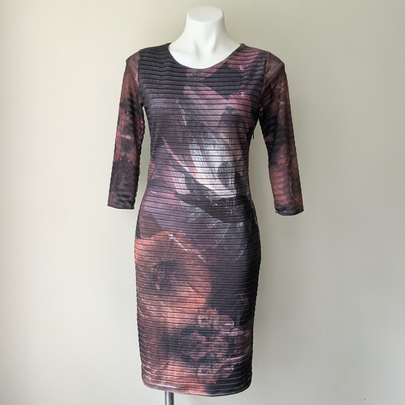 DESIGUAL Rosa Glam Abstract Floral Stripe Midi Sheath Dress M NWT - Picture 4 of 13